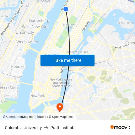 Columbia University to Pratt Institute map