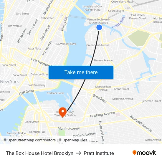 The Box House Hotel Brooklyn to Pratt Institute map
