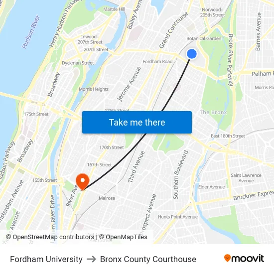 Fordham University to Bronx County Courthouse map