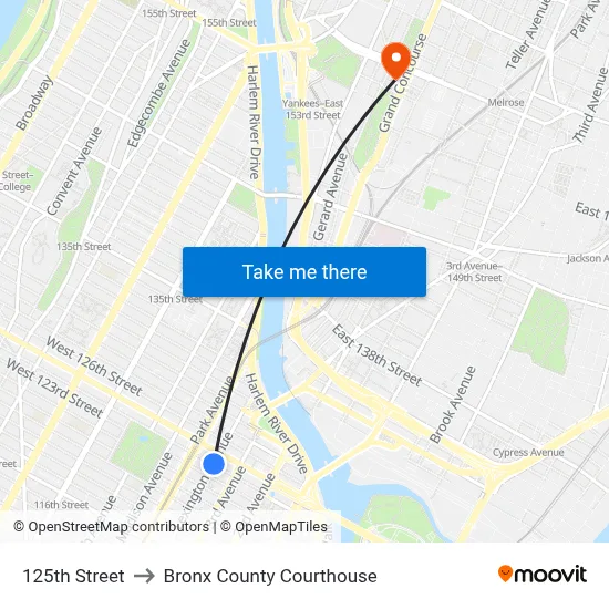 125th Street to Bronx County Courthouse map