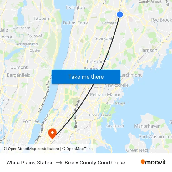 White Plains Station to Bronx County Courthouse map