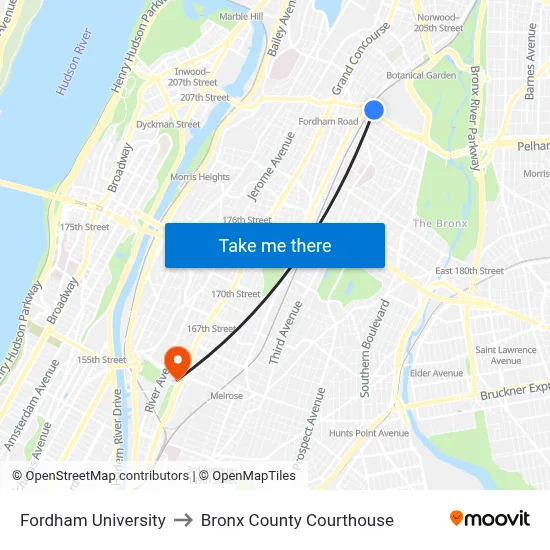Fordham University to Bronx County Courthouse map