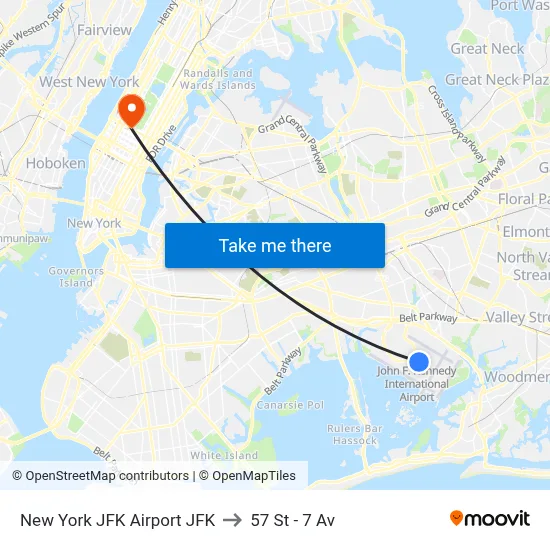 New York JFK Airport JFK to 57 St - 7 Av map
