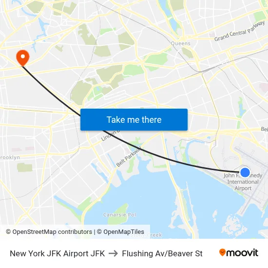 New York JFK Airport JFK to Flushing Av/Beaver St map