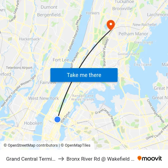 Grand Central Terminal to Bronx River Rd @ Wakefield Ave map