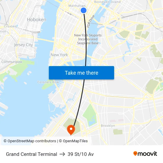 Grand Central Terminal to 39 St/10 Av map
