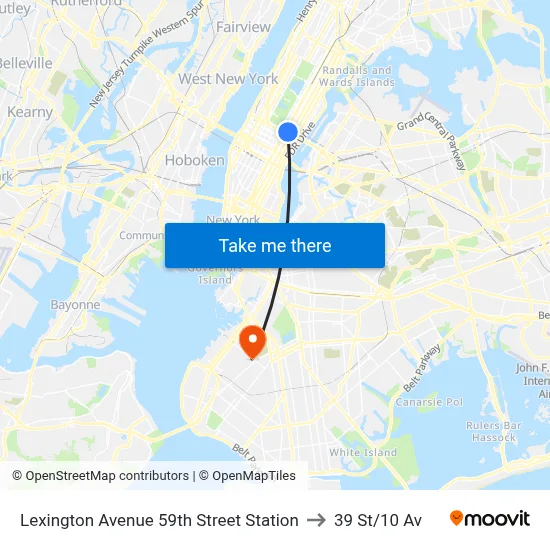 Lexington Avenue 59th Street Station to 39 St/10 Av map