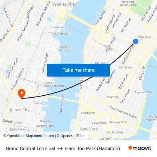 Grand Central Terminal to Hamilton Park (Hamilton) map