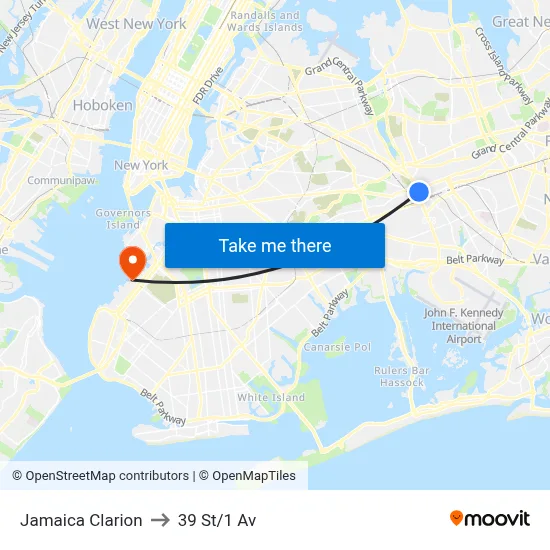 Jamaica Clarion to 39 St/1 Av map