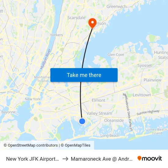 New York JFK Airport JFK to Mamaroneck Ave @ Andrew St map