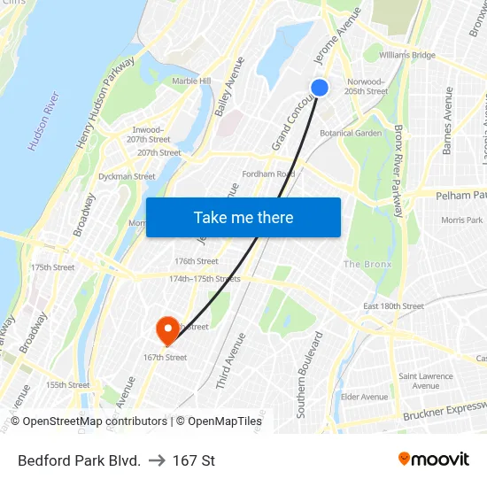 Bedford Park Blvd. to 167 St map