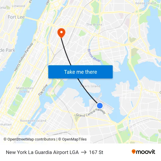 New York La Guardia Airport LGA to 167 St map
