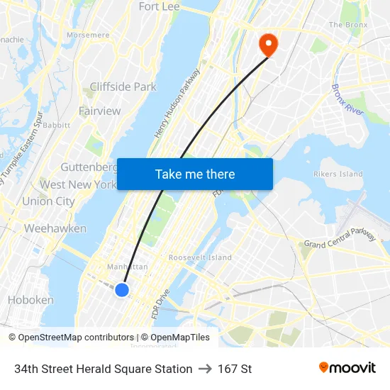 34th Street Herald Square Station to 167 St map