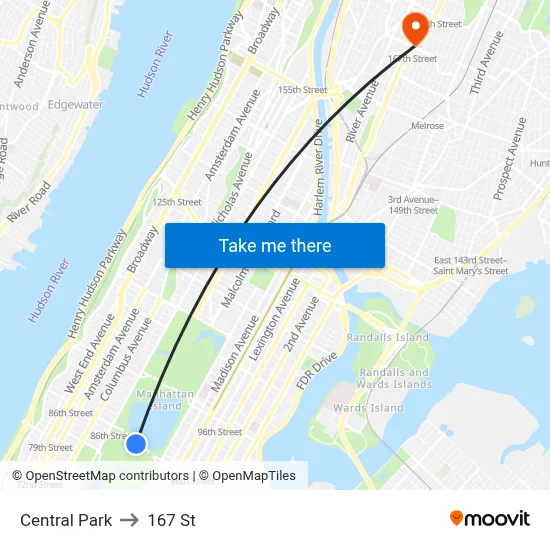 Central Park to 167 St map