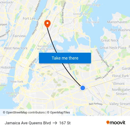Jamaica Ave Queens Blvd, Jamaica, NY 11435 to 167 St map