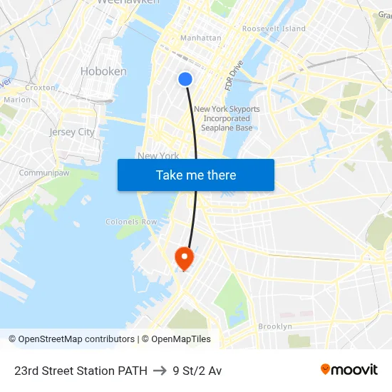 23rd Street Station PATH to 9 St/2 Av map