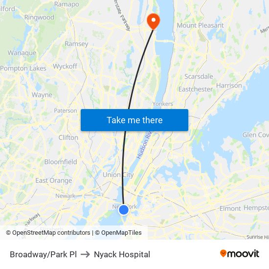 Broadway/Park Pl to Nyack Hospital map