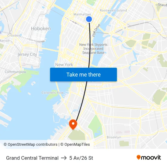 Grand Central Terminal to 5 Av/26 St map