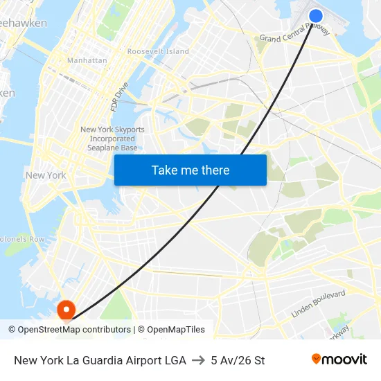 New York La Guardia Airport LGA to 5 Av/26 St map
