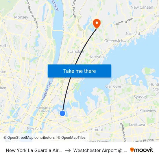 New York La Guardia Airport LGA to Westchester Airport @ Loop Rd map