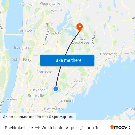 Sheldrake Lake to Westchester Airport @ Loop Rd map