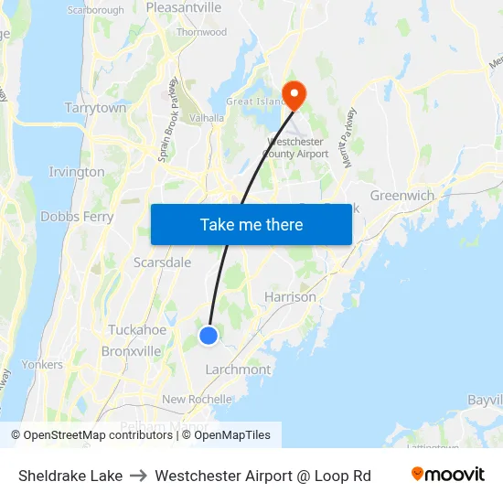 Sheldrake Lake to Westchester Airport @ Loop Rd map