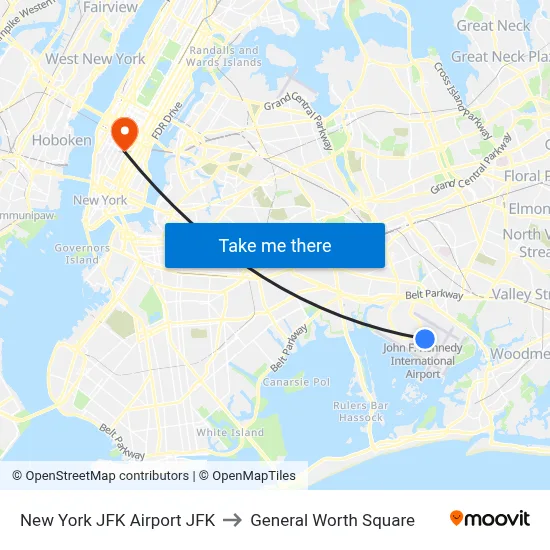 New York JFK Airport JFK to General Worth Square map