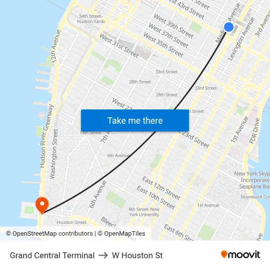 Grand Central Terminal to W Houston St map