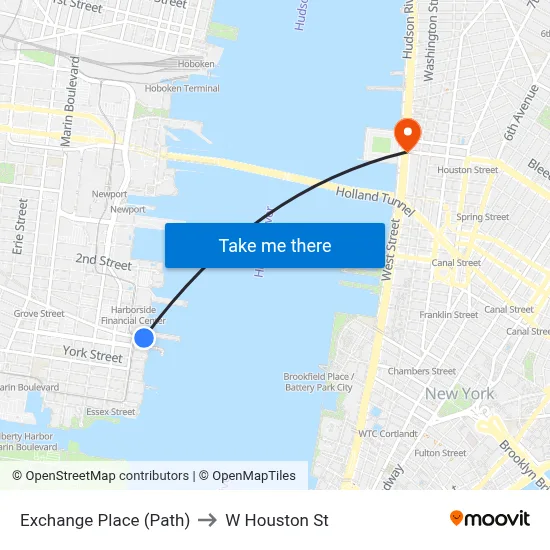 Exchange Place (Path) to W Houston St map