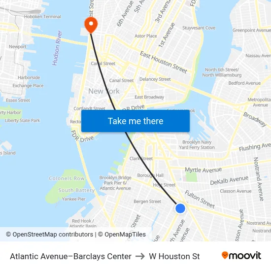 Atlantic Avenue–Barclays Center to W Houston St map