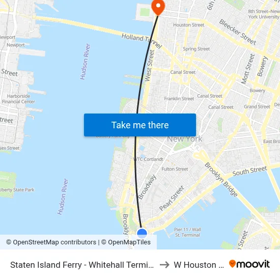 Staten Island Ferry - Whitehall Terminal to W Houston St map