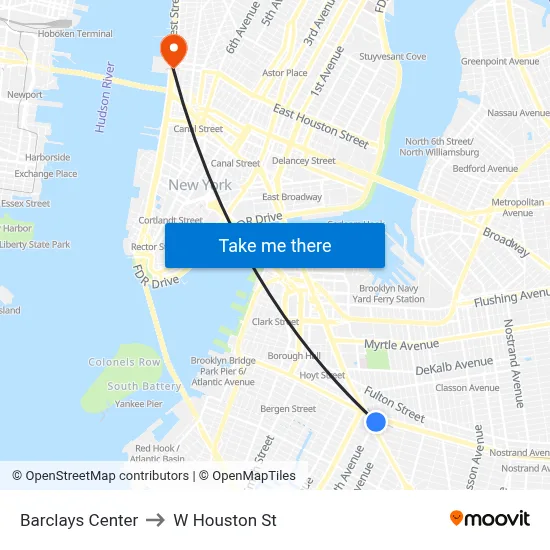 Barclays Center to W Houston St map