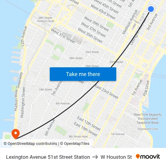 Lexington Avenue 51st Street Station to W Houston St map