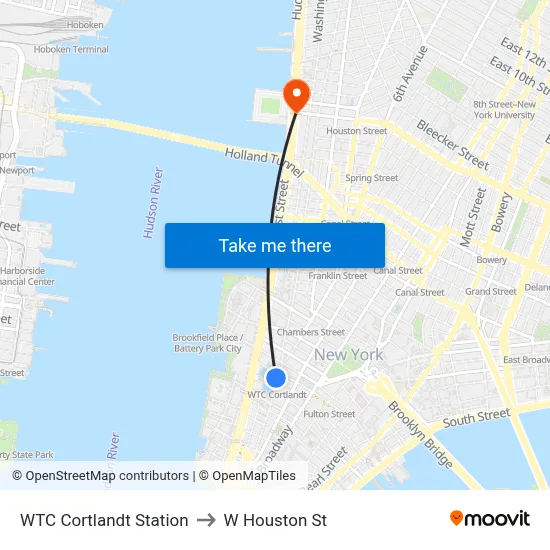 WTC Cortlandt Station to W Houston St map