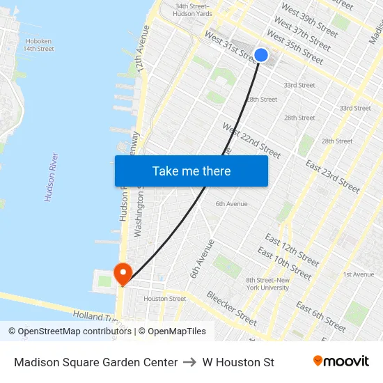 Madison Square Garden Center to W Houston St map
