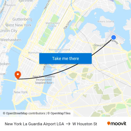 New York La Guardia Airport LGA to W Houston St map