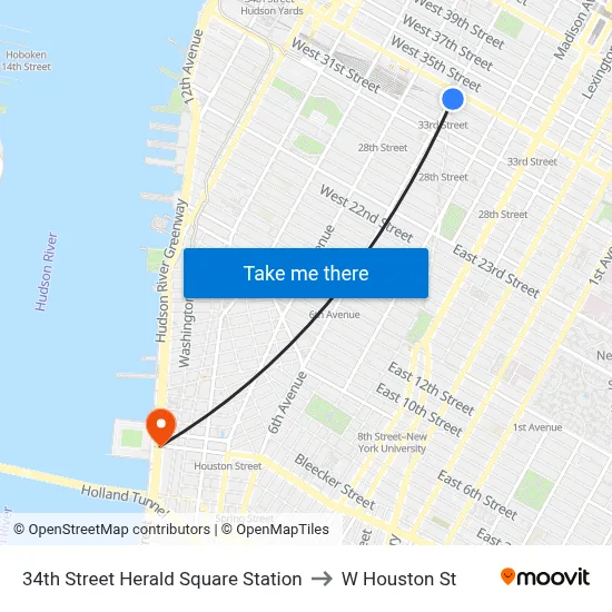 34th Street Herald Square Station to W Houston St map