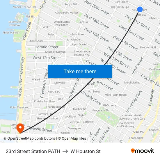 23rd Street Station PATH to W Houston St map