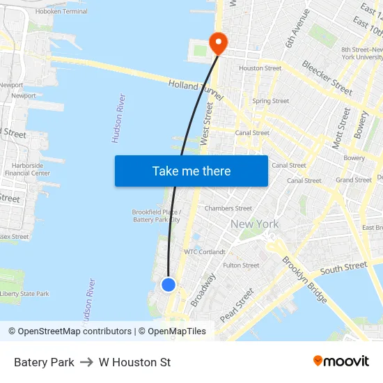 Batery Park to W Houston St map