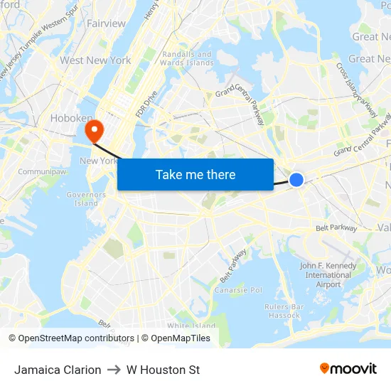 Jamaica Clarion to W Houston St map
