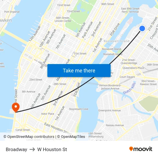Broadway to W Houston St map