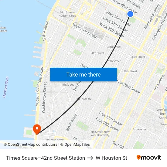 Times Square–42nd Street Station to W Houston St map