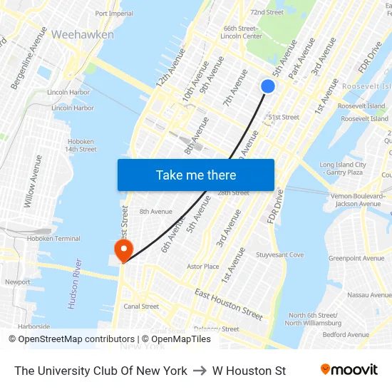 The University Club Of New York to W Houston St map