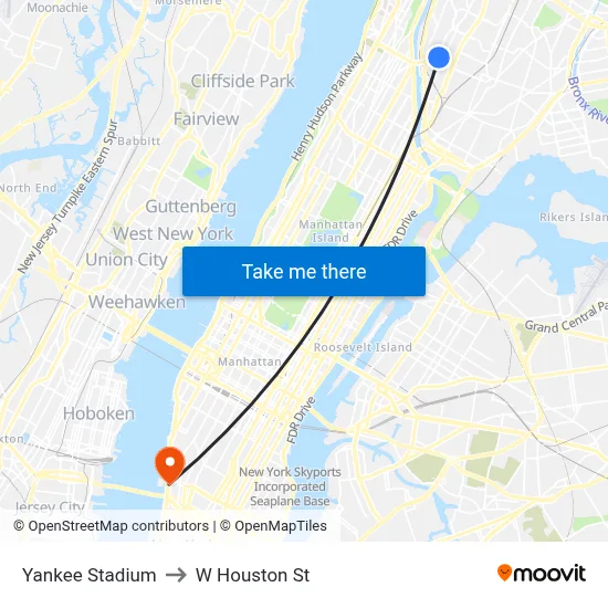 Yankee Stadium to W Houston St map