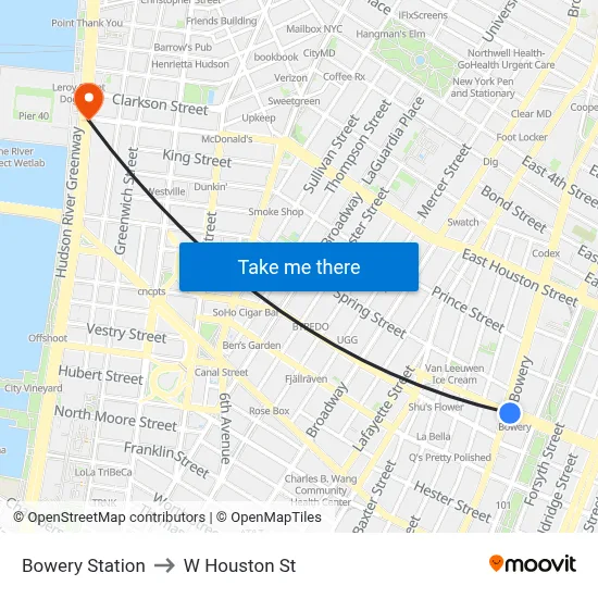 Bowery Station to W Houston St map