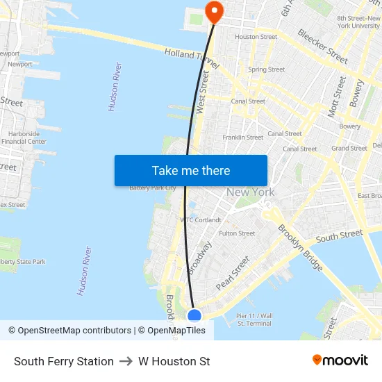 South Ferry Station to W Houston St map