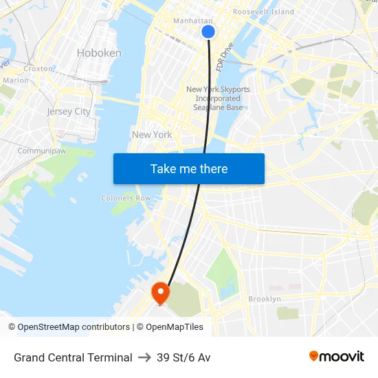 Grand Central Terminal to 39 St/6 Av map