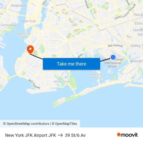 New York JFK Airport JFK to 39 St/6 Av map