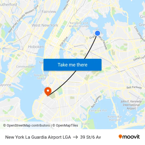 New York La Guardia Airport LGA to 39 St/6 Av map