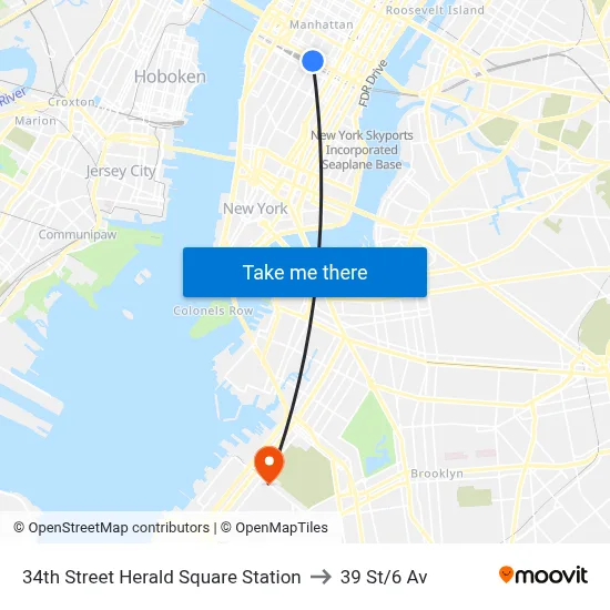 34th Street Herald Square Station to 39 St/6 Av map
